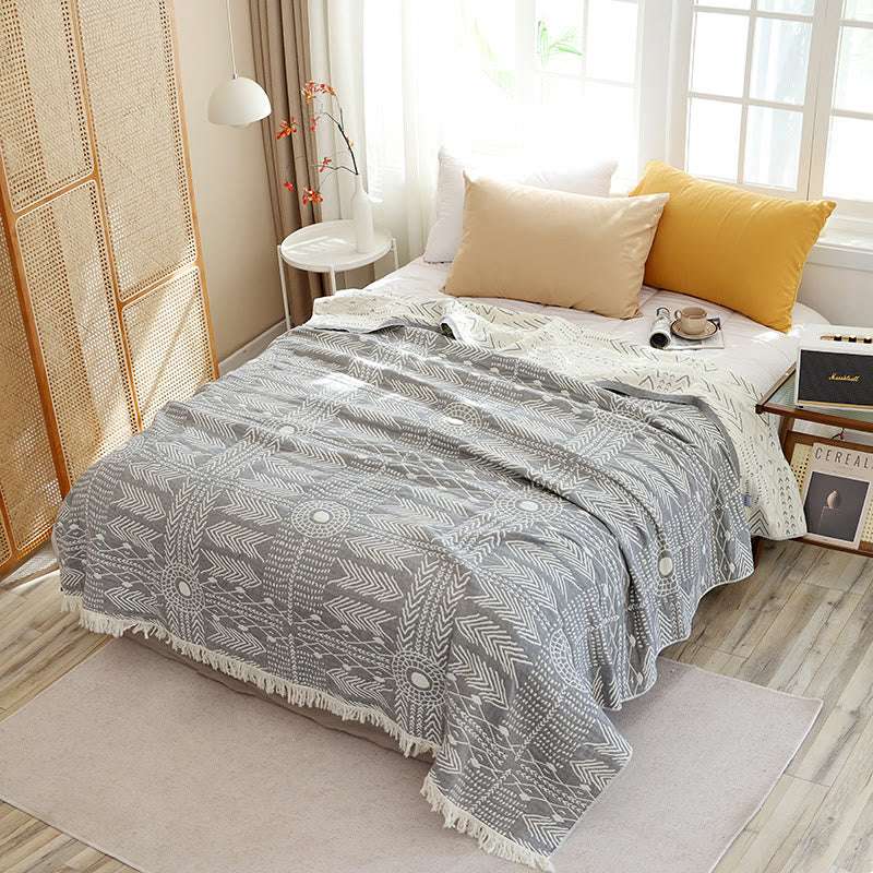 Geometric Pattern Soft Cotton Reversible Quilt - Gray & White - Queen - image 8