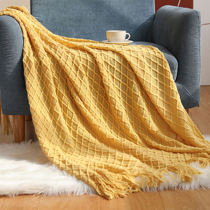Ownkoti Knitted Prismatic Pattern Blanket with Tassels - Ginger - 50" x 60" - image 4