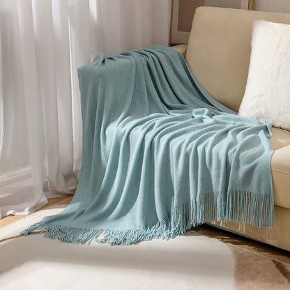 Simple Solid Color Tassel Throw Blanket - image 10