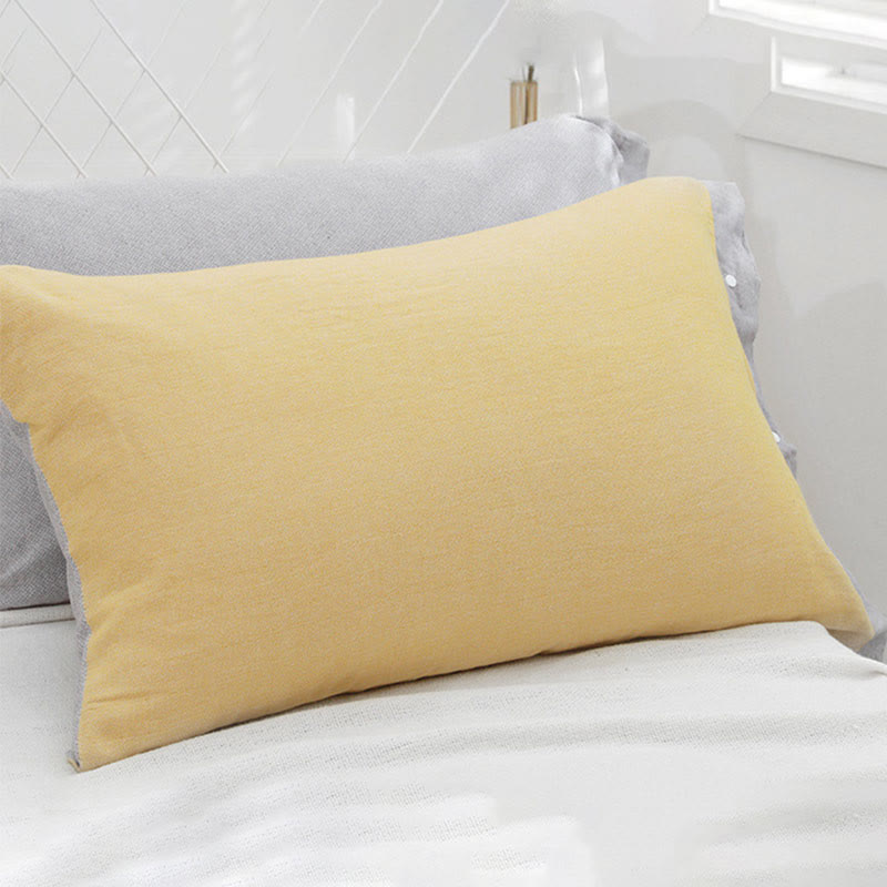 Simple Pure Color Button Cotton Pillowcase (2PCS) - image 1