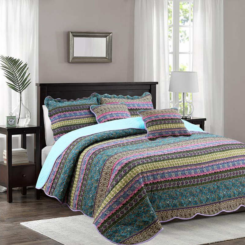 Striped Jacquard Style Quilt with Pillowcase - 2pcs Pillowcases: 20" x 27" - image 0