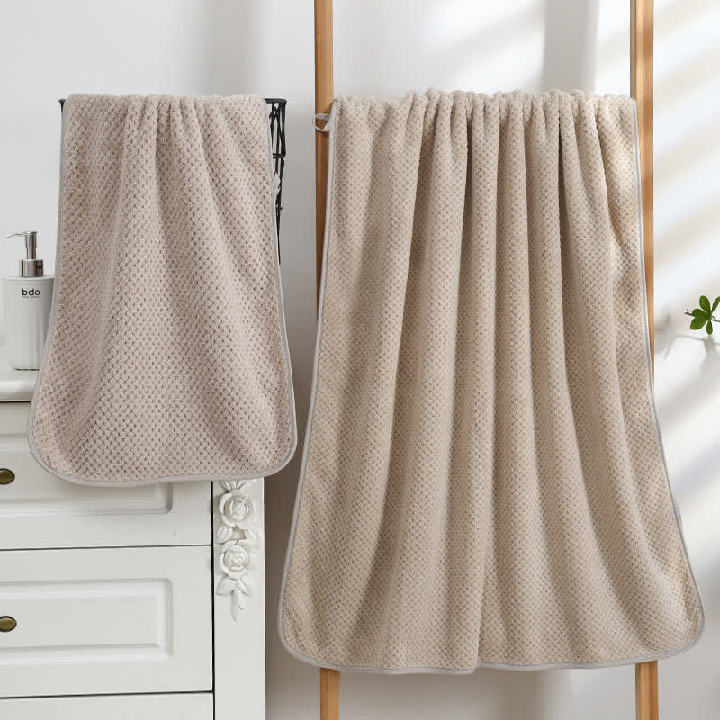 Solid Color Soft Breathable Bath Towel - 35cm x 75cm + 70cm x 140cm - Khaki - image 11