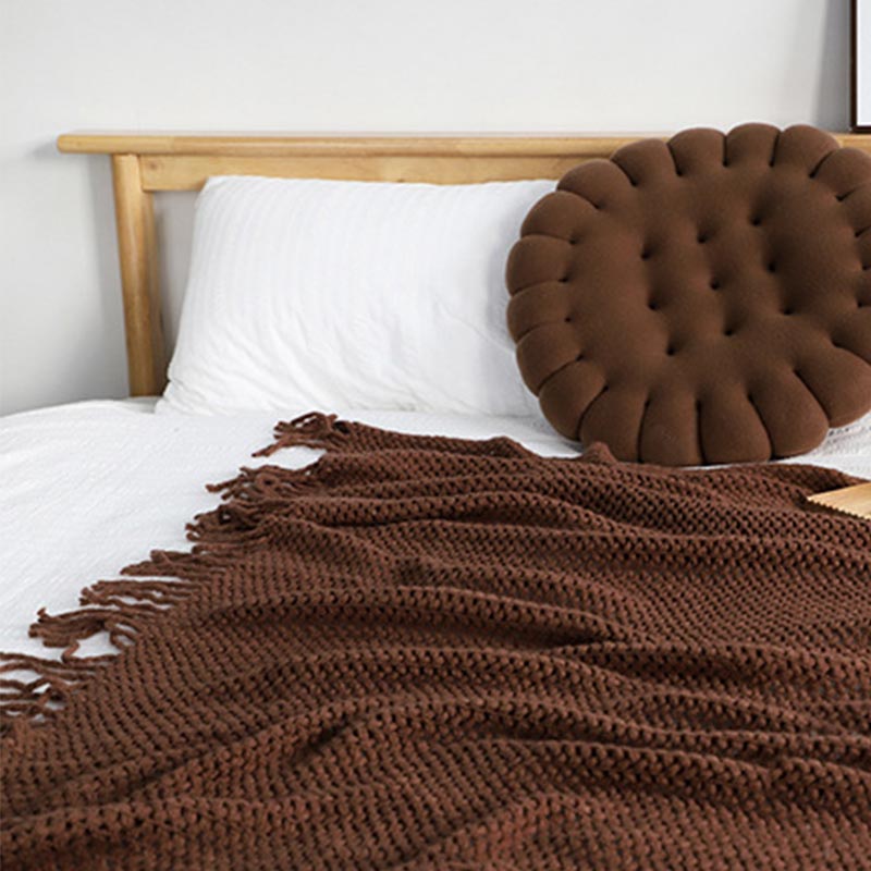 Ownkoti Simple Solid Color Knit Tassel Blanket - image 1