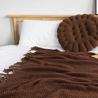 Ownkoti Simple Solid Color Knit Tassel Blanket - image 1