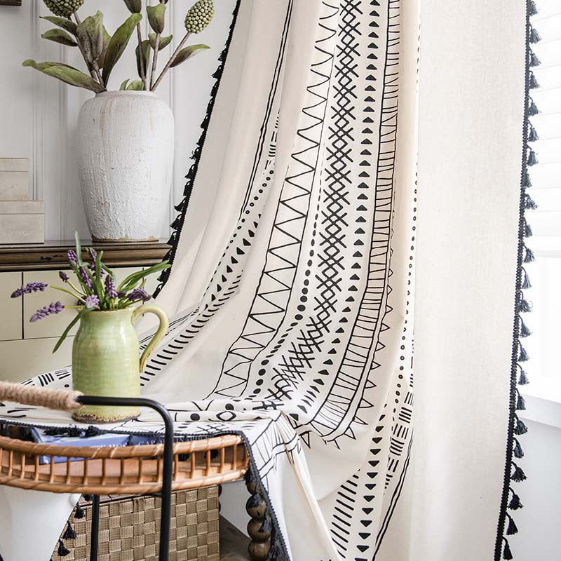 Ownkoti Bohemian Geometric Cotton Semi Blackout Curtains - image 3