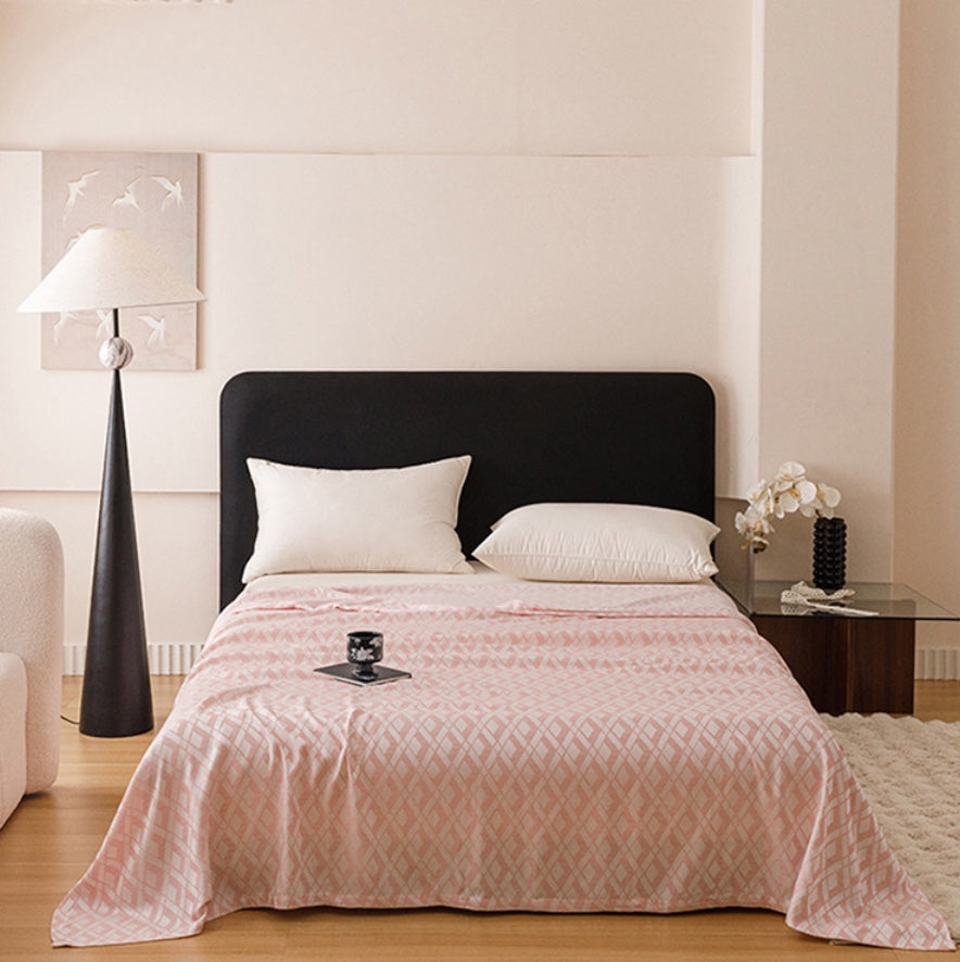 Multicolor Rhombus Pattern Bamboo Fiber Quilt - Pink - Queen - image 0