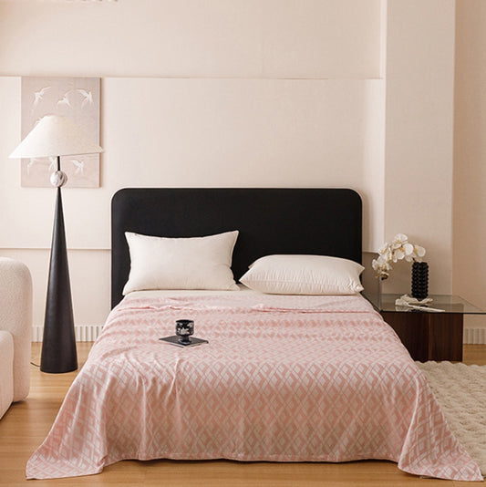 Multicolor Rhombus Pattern Bamboo Fiber Quilt - Pink - Queen - image 0