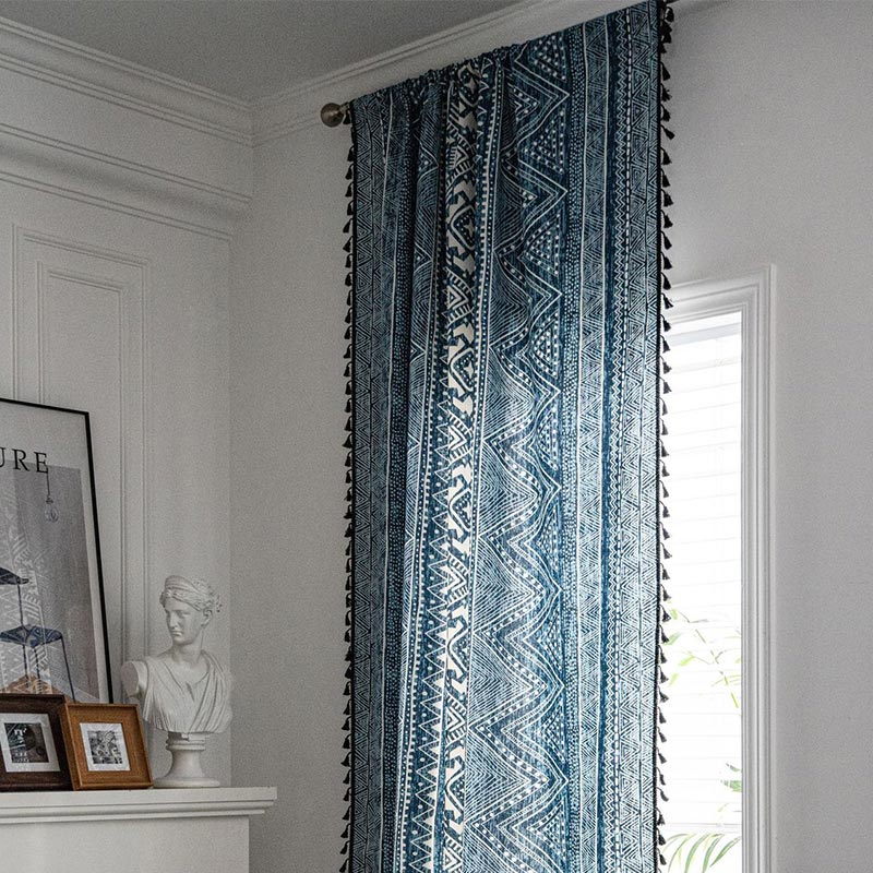 Blue Geometric Pattern Light Filtering Curtain - image 1