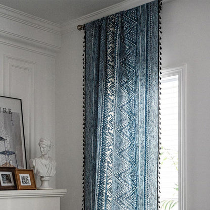 Blue Geometric Pattern Light Filtering Curtain - image 1