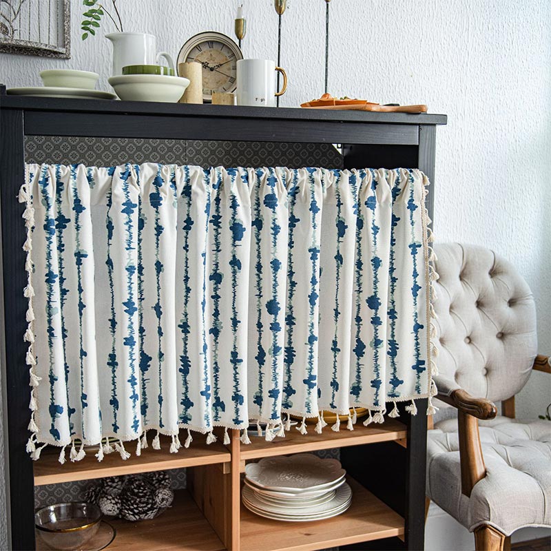 Blue ECG Tassel Cabinet Curtain - Blue & Beige - 59"W x 36"L - image 0