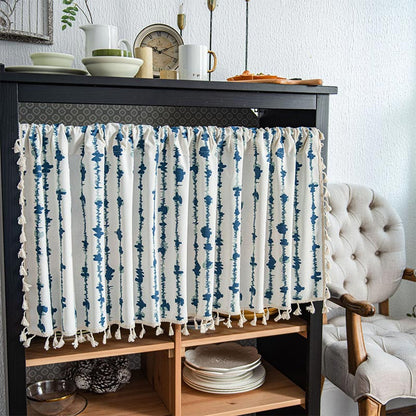 Blue ECG Tassel Cabinet Curtain - Blue & Beige - 59"W x 36"L - image 0