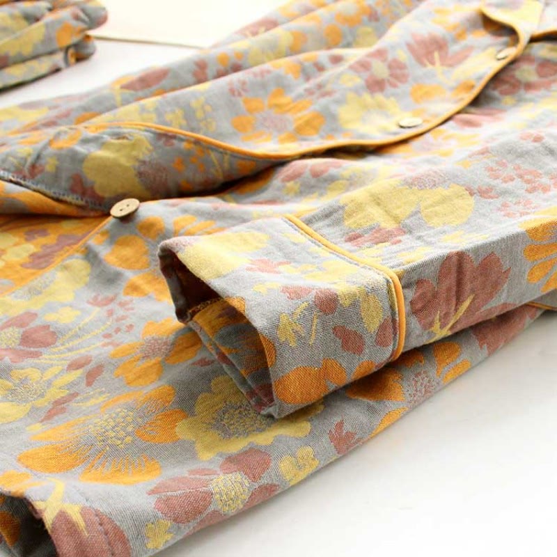 Yellow Daisy Lapel Cotton Loungewear Set - image 3