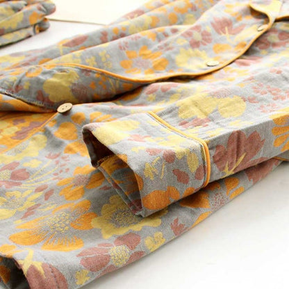 Yellow Daisy Lapel Cotton Loungewear Set - image 3