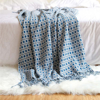 Ownkoti Knitted Sofa Blanket Couch Blanket With Tassels - Blue - 51" x 86" - image 15