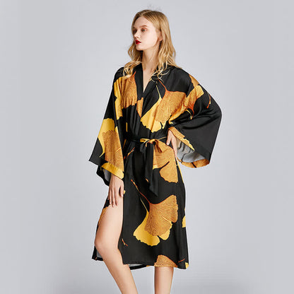 Ginkgo Ice Silk V-neck Bathrobe Pajama - image 1