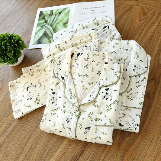 Cute Cat & Leaf Cotton Pajama Set - image 0
