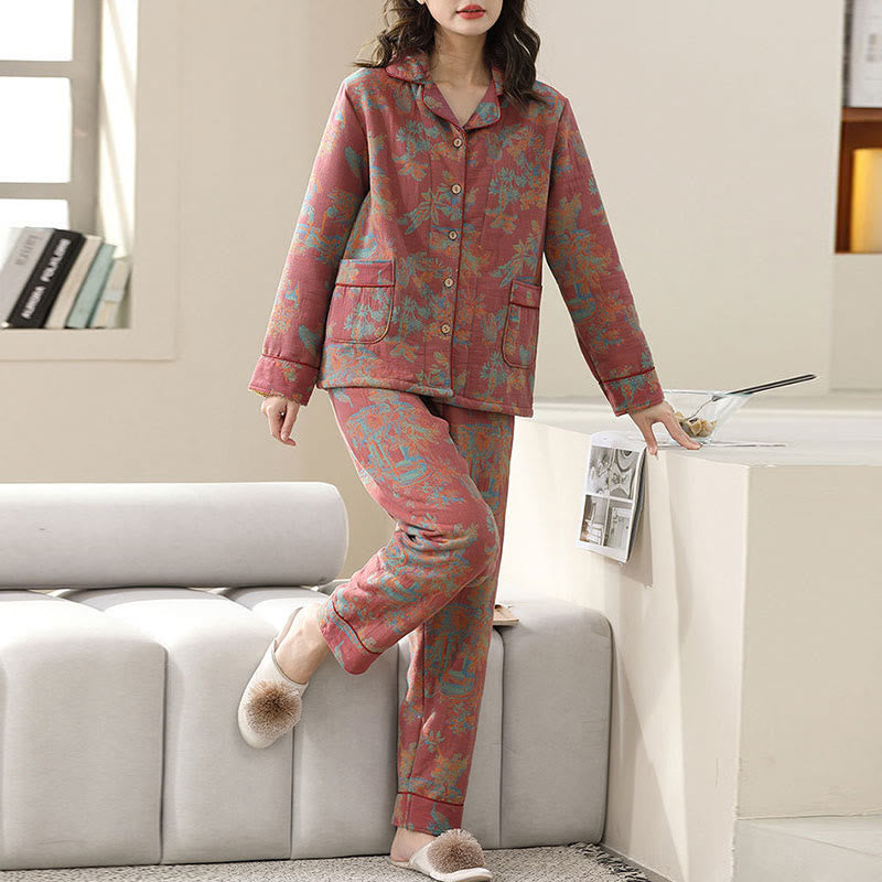 Flower Print Cotton Double-layer Loungewear Set - image 1