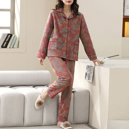Flower Print Cotton Double-layer Loungewear Set - image 1