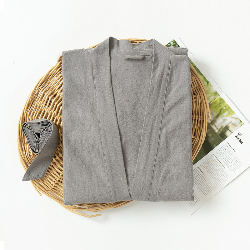 Ownkoti Soft V-Neck Bathrobe Sleepwear with Pockets - Dark Gray - XL - image 13
