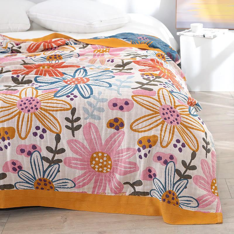 Childlike Flower Cotton Gauze Reversible Quilt - image 2