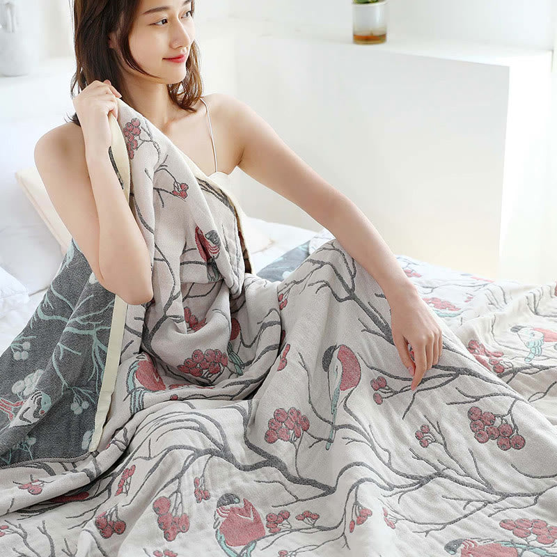 Hawthorn Tree Bird Cotton Reversible Quilt - image 4