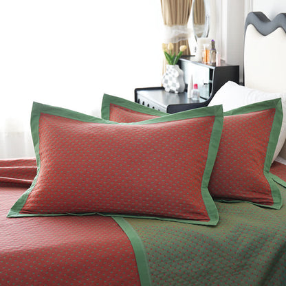 Breathable Soft Cotton Gauze Reverisible Quilt - 2PCS Pillowcases - Brick Red & Green - 19" x 31" - image 5