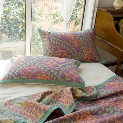 Green & Orange Leaf Cotton Reversible Quilt - image 5