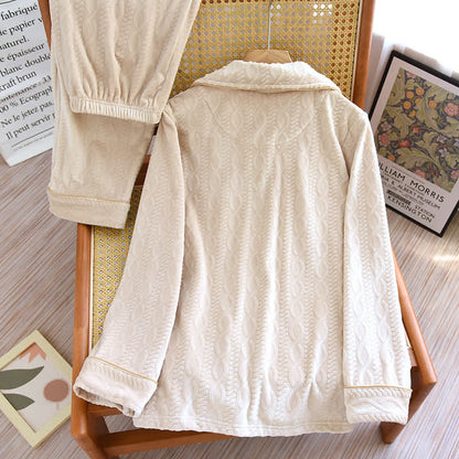 Solid Color Lapel Flannel Pajama Set - image 6