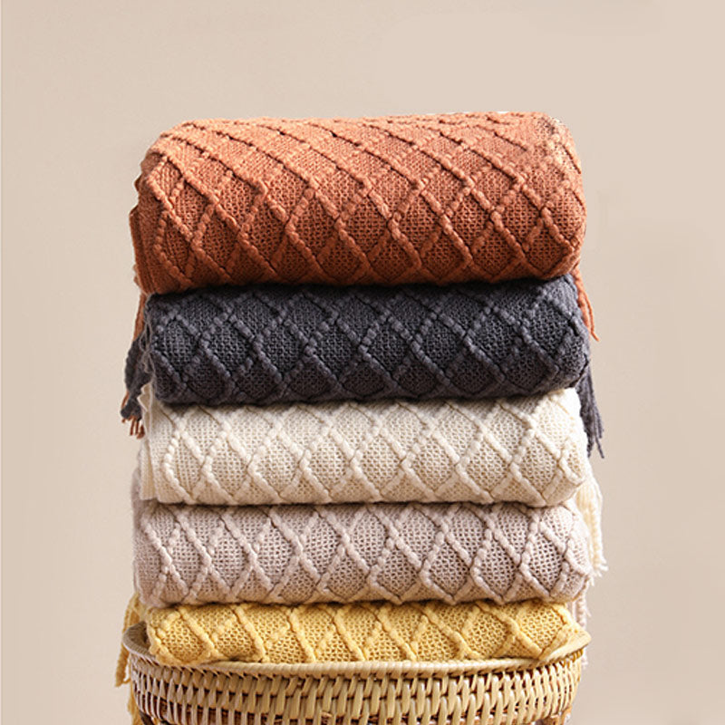 Ownkoti Knitted Prismatic Pattern Blanket with Tassels - image 2