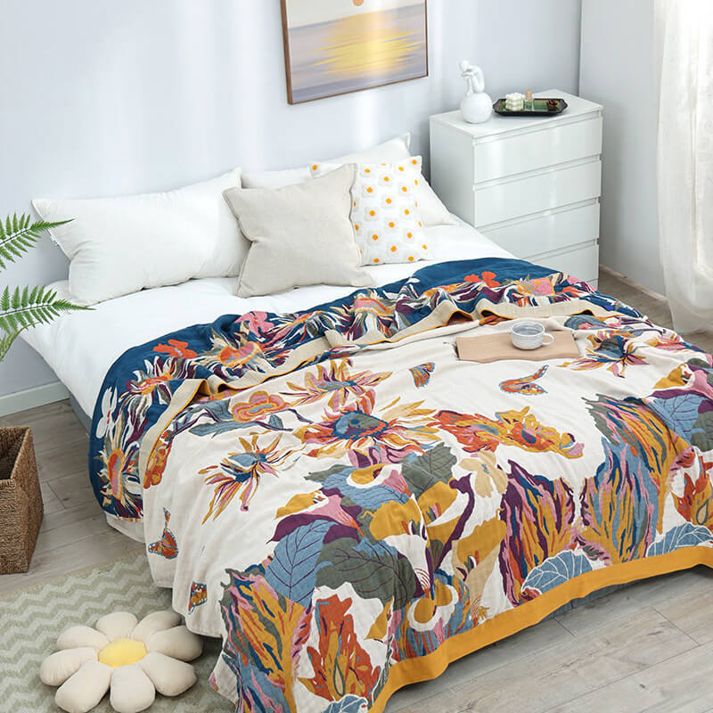 Butterfly Flower Print Cotton Reversible Quilt - image 2