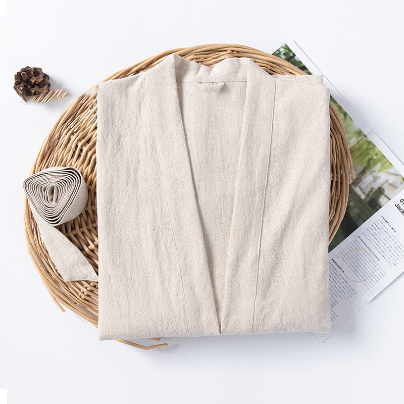 Ownkoti Soft V-Neck Bathrobe Sleepwear with Pockets - Beige - XL - image 6