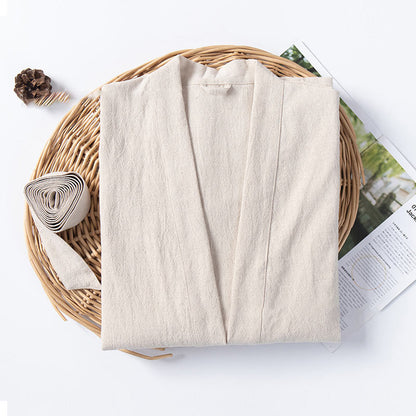 Ownkoti Soft V-Neck Bathrobe Sleepwear with Pockets - Beige - XL - image 6