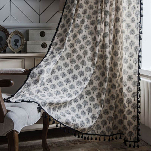 Countryside Style Tree Cotton Linen Curtain - White - Hook - 59"W x 102"L - image 0