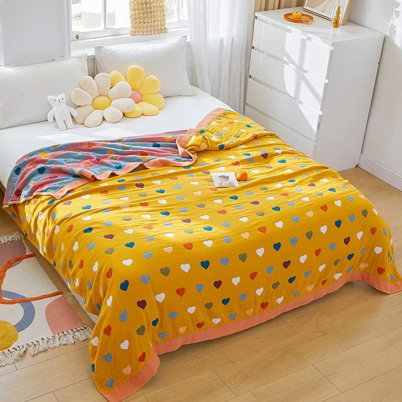 Colorful Hearts Cotton Gauze Reversible Quilt - image 1