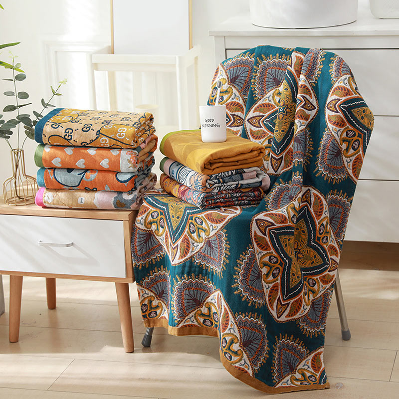 Ownkoti Flower Soft Towel Double-Side Beach Towel - Green - 80cm x 160cm - image 0