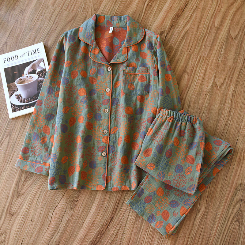 Leaf Green Cotton Gauze Loungewear Set - Green - Women - XXL - image 0