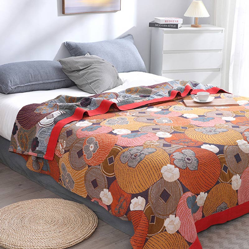 Colorful Persimmon Cotton Gauze Reversible Quilt - image 3