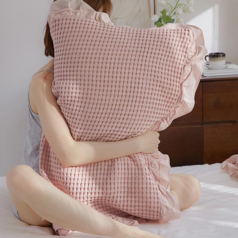 Waffle Weave Cotton Pillowcases with Ruffle (2PCS) - image 4