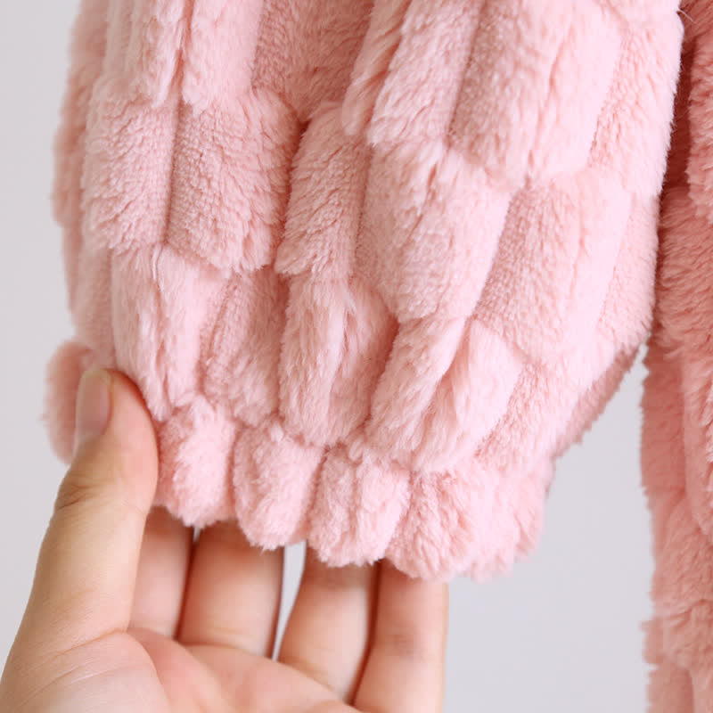 Solid Color Warm Flannel Hooded Bathrobe - image 7