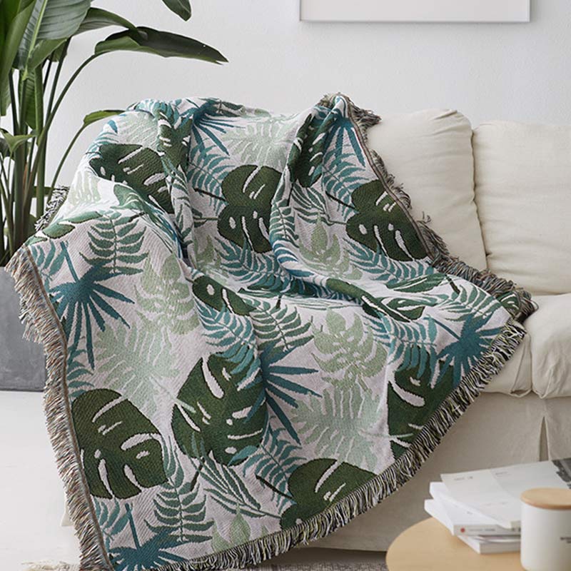 Palm Pattern Sofa Cover Tassel Blanket - As Picture - 71" x 134" - image 1