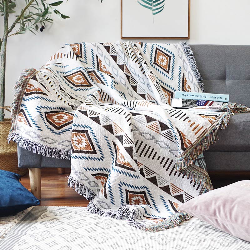 Bohemian Knitted Lounge Blanket with Tassel - As Picture - 71"×118" - image 0