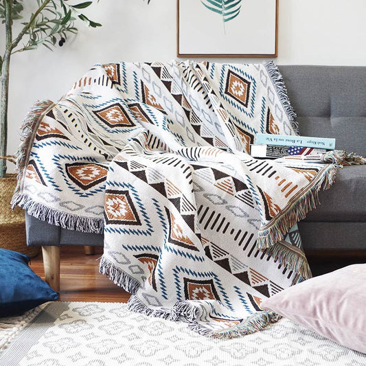 Bohemian Knitted Lounge Blanket with Tassel - As Picture - 71"×118" - image 0