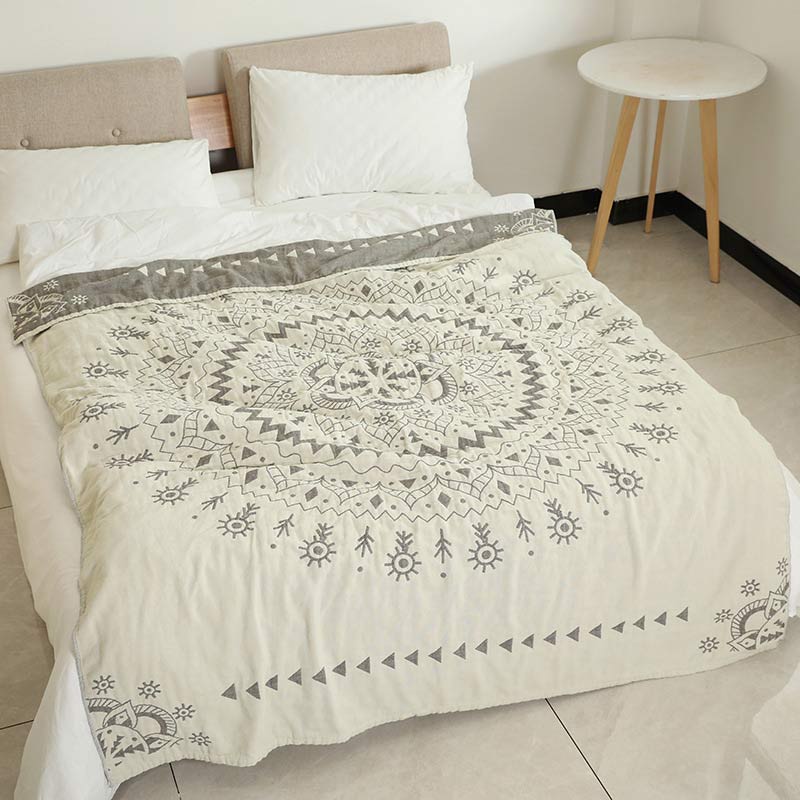 Ownkoti Chic Mandala Reversible Flower Cotton Quilt - Gray & Beige - Queen - image 0