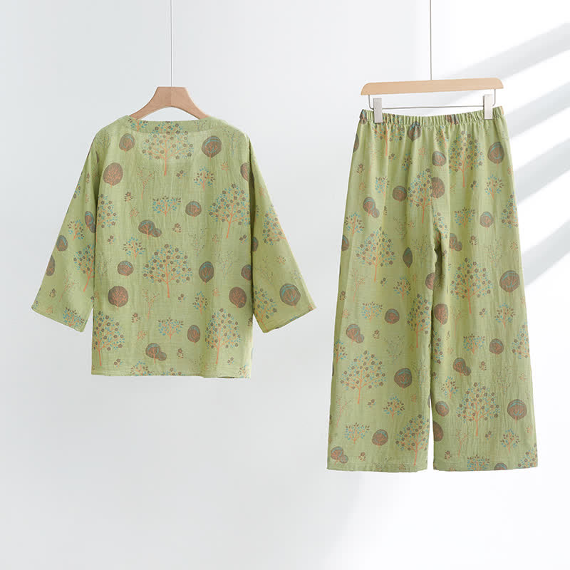 Leaf Tree Jacquard Cotton Loungewear Set - image 1
