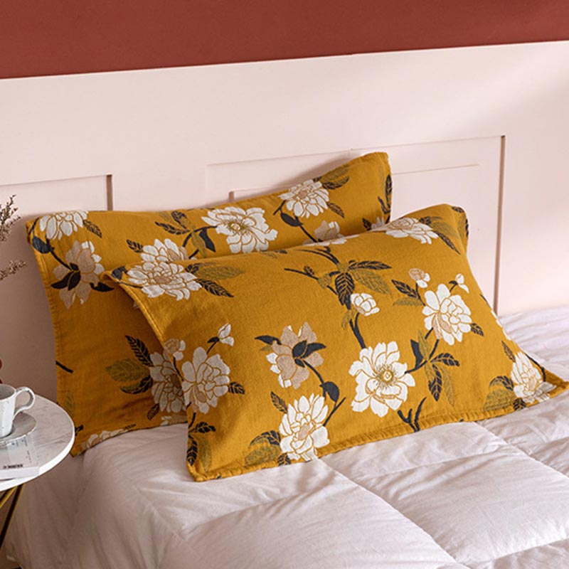 Yellow Flower Cotton Gauze Pillow Towel (2PCS) - image 4