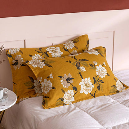 Yellow Flower Cotton Gauze Pillow Towel (2PCS) - image 4