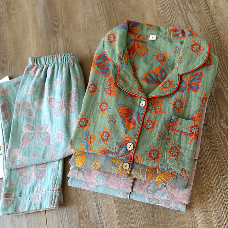 Vintage Butterfly Print Cotton Loungewear Set - image 0