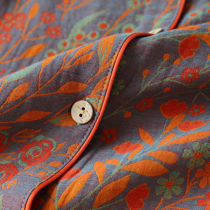 Vintage Leaf Cotton Lapel Loungewear Set - image 5