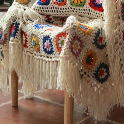 Plaid Daisy Sofa Crochet Tassel Blanket - image 3