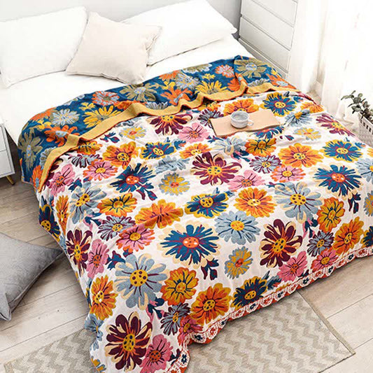 Bright Colorful Flower Cotton Reversible Quilt - Quilt - Queen - image 0